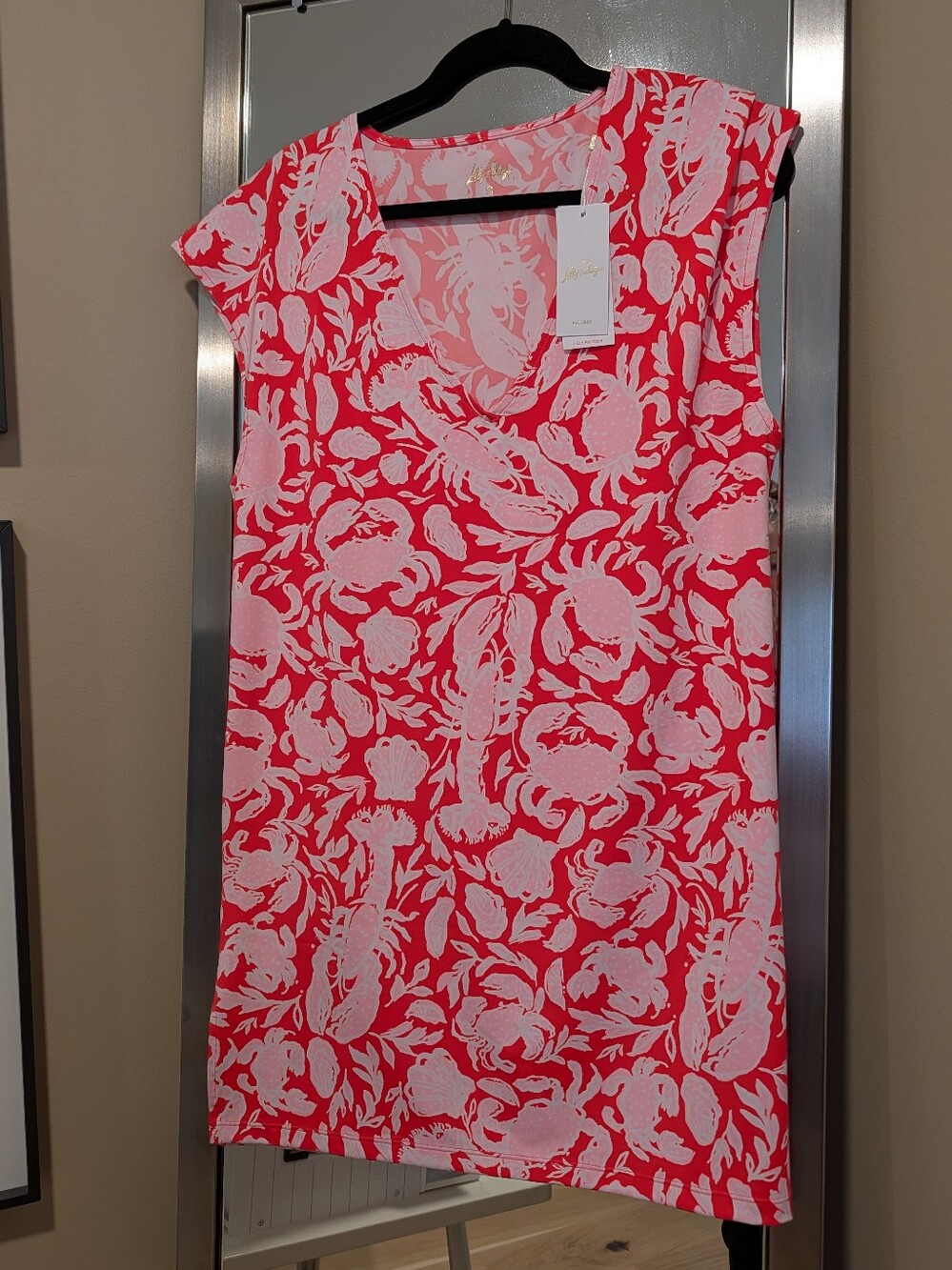 Lilly Pulitzer Vibrant Coral & Light Pink Nautical Print Shift Dress
